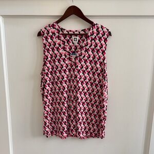 Anne Klein Pink & Black Sleeveless Blouse • Size XL • Chic Geometric Print • NWT